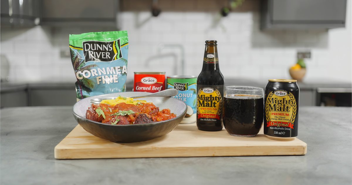 Grace Foods Corned Beef Meatballs, served with Coconut Polenta